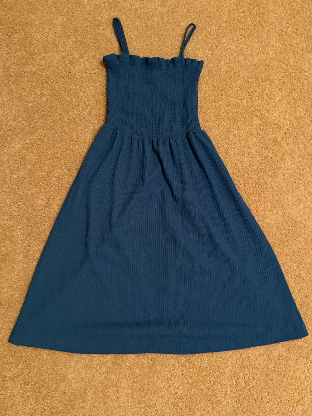 H&M Royal Blue Smocked Midi Sundress with Spaghetti Straps